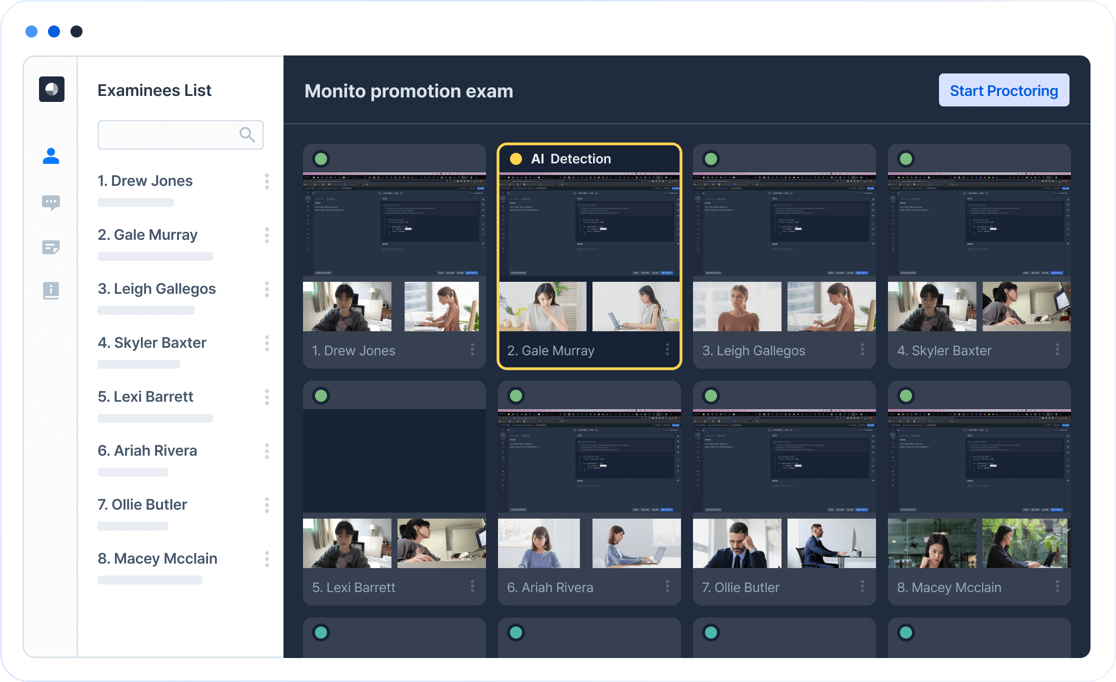 시험 감독 결과를 표시하는 AI 감독 진단 리포트